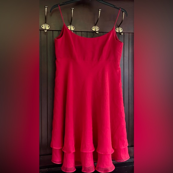 Y2K LORI ANN MONTREAL Babydoll Cherry Red Spaghetti Strap Tiered Slip Dress Sz L - Picture 9 of 15